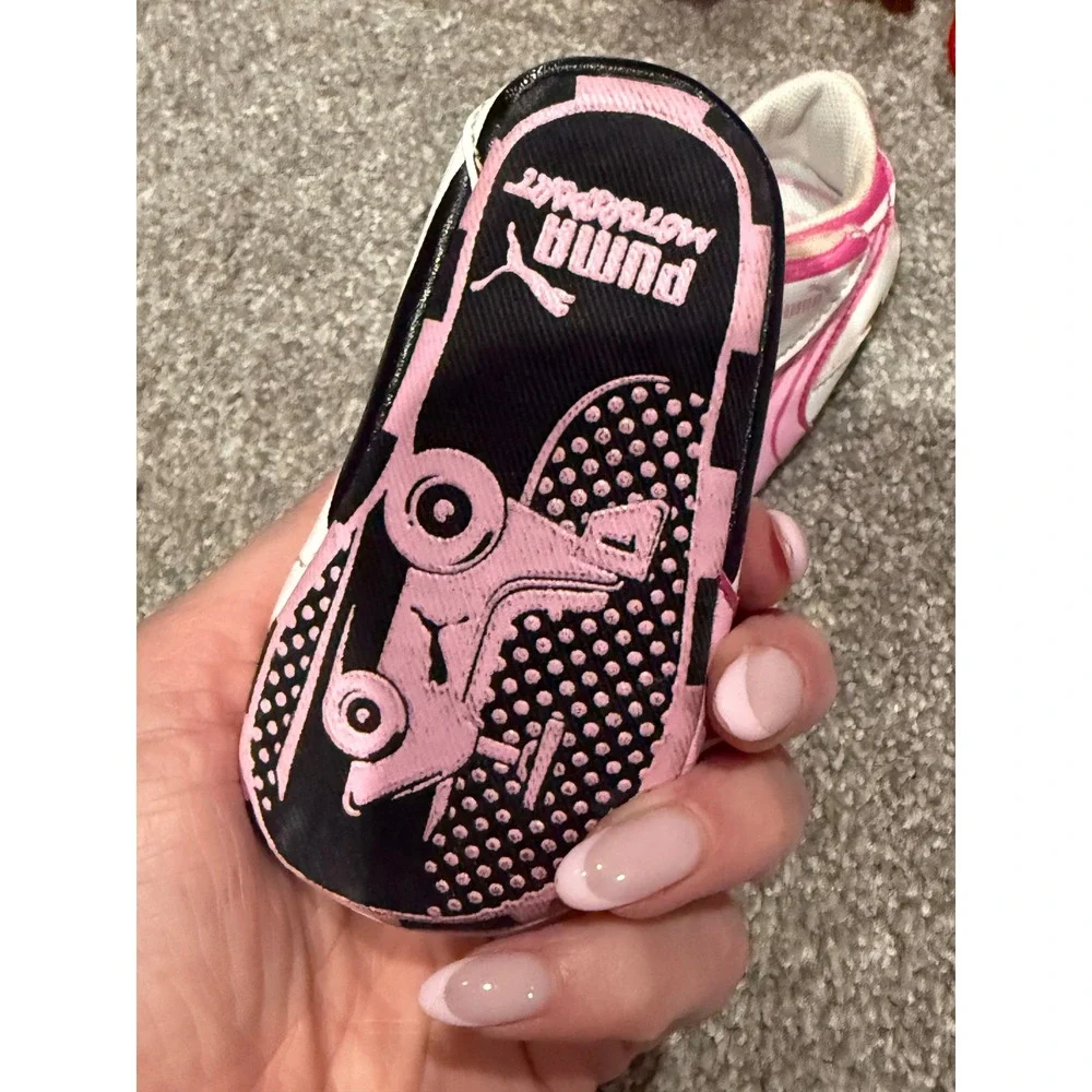 Puma Motorsport Infant Crib Shoes White Pink Soft Sole Baby Sneakers Size 2 US